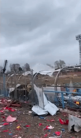 Olympian Surveys Damage at Chernihiv Stadium