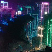 GodzillaVsKong monster city lights battle GIF