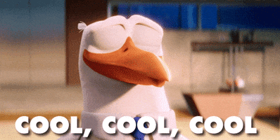 Cartoon gif. Junior from Storks looks very chill and relaxed as he tells us: Text, "Cool, cool, cool."