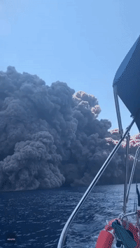 Boaters Get a Close Look at Stromboli Island's Volcano Eruption