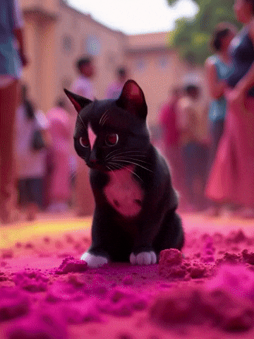 Holi Festival Cute Cat GIF by Felini Rocks