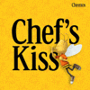 Sponsored gif. Buzz, the anthropomorphic bee mascot for Cheerios, floats next to the words "Chef's Kiss" in black letters. Buzz is kissing his fingers in a "chef's kiss" gesture. The Cheerios logo is in the upper right corner, and dark yellow cheerio shapes float by on the yellow background. 