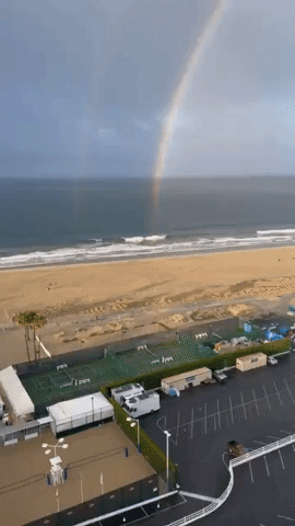 Double Rainbow Arcs Over Santa Monica Beach After Southern California Rain