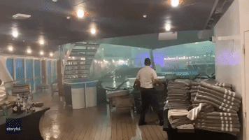 Passengers Shelter as Venice Storm Lashes Deck of Their Cruise Ship