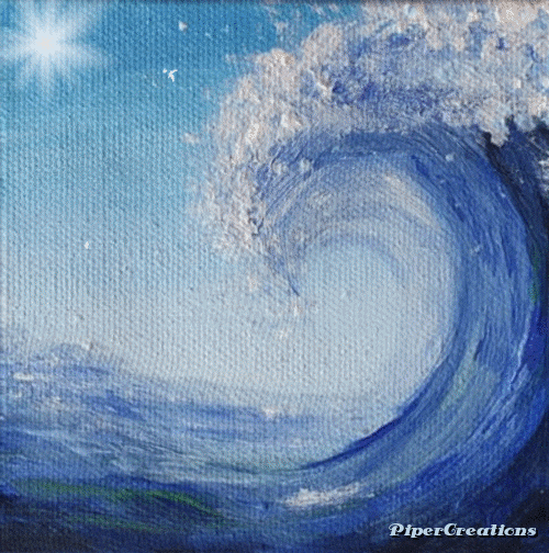 Pipercreations Oilpainting Wave Water Nature Blue Sun Birds GIF