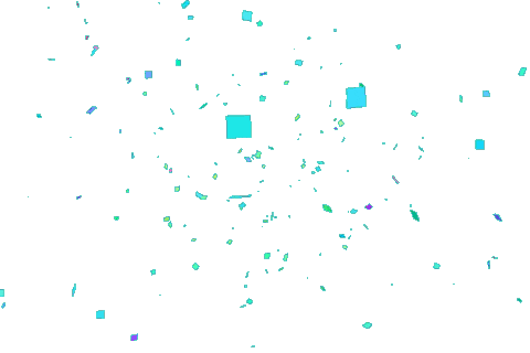 Sticker gif. Explosion of confetti in shades of mint, teal, purple, and pink flies toward us.