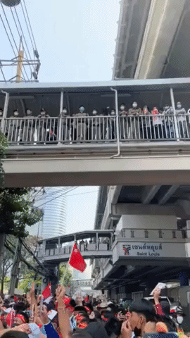 Protesters Gather Outside Myanmar Embassy in Bangkok on Coup Anniversary
