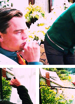 Celebrity gif. Leonardo DiCaprio is impatiently waiting, rocking in a back and forth in his chair while his hand rests on his chin. He stares intently out a window while someone draws the curtains back.