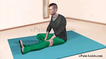 seated static stretching exercise to loosen the stiff hamstring muscles GIF by ePainAssist