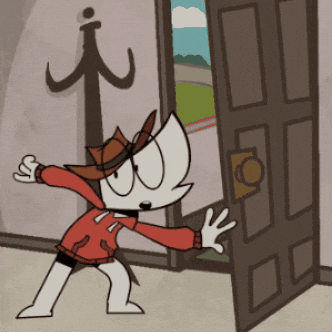 iconic_cone hat door leaving dan GIF
