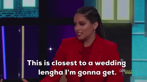Mindy Kaling Wedding Lengha GIF by A Little Late With Lilly Singh
