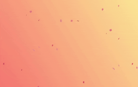 Text gif. Confetti falls on a gradient background as pink bubble text pops in. Text, "Happy Thursday!"