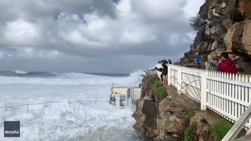 Waves Smash 'Chain Surfing' Kids as Huge Swell Batters Sydney Beaches
