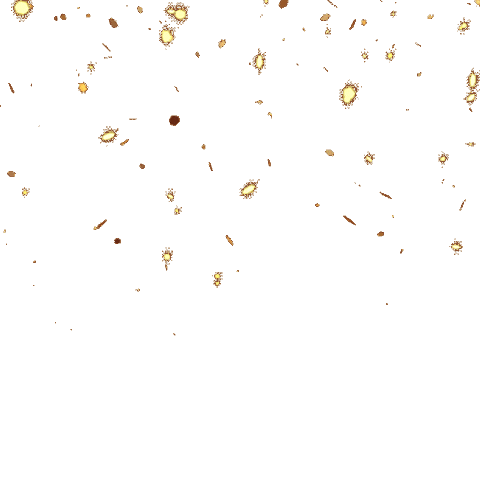 Sticker gif. Gold coins fall down like sparkling rain.