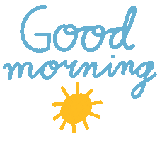 Sticker gif. Text, 'Good Morning,' is written in handwritten script and flashes blue and white and a yellow sun is underneath it.