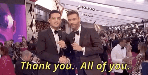 rami malek thank you GIF by The Academy Awards