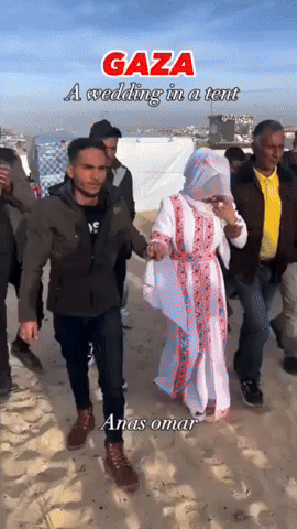 Displaced Palestinian Couple Hold Tent Wedding