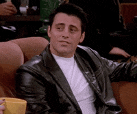 Friends gif. Matt LeBlanc as Joey nods and smiles as he looks wide-eyed and says, sarcastically, "Wow."
