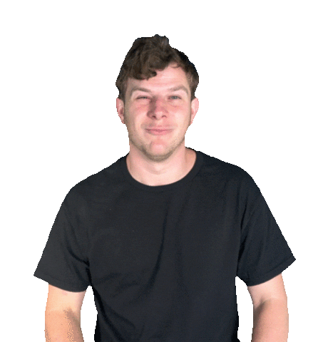 Sticker gif. Comedian Kyle Gordon in a black t-shirt winking at us wantonly and posturing a face of innocence.