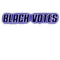 Digital art gif. Two blue neon signs flash like lightning reading, "Black votes, Help Black businesses."