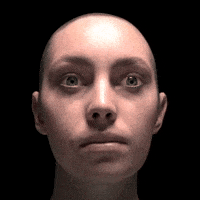 Video gif. Face deflates in slow motion. The skin sags and hangs loosely, creating an unsettling image of a collapsed, drooping face that no longer appears human.