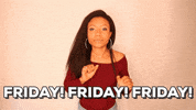 Celebrity gif. Shalita Grant dances and smiles, making circles with her fists in front of her. Text, "Friday! Friday! Friday!"