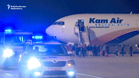 Afghan Evacuees Land at Skopje Airport in North Macedonia