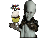 FaerieMedia weird happy birthday alien cupcake Sticker