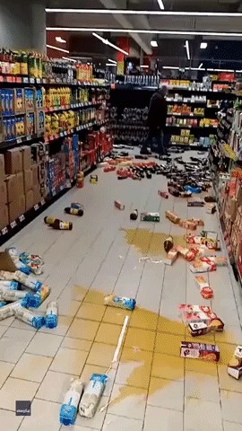 Earthquake Knocks Produce Off Supermarket Shelves in Zagreb