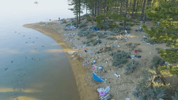 Litter Covers Lake Tahoe Shore Following Independence Day Celebrations