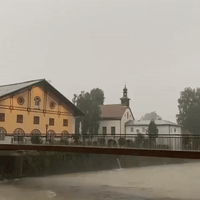 Heavy Rains Bring Flooding to Hallein, Austria