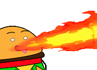 RiceBurgerStudios hot food fire character Sticker