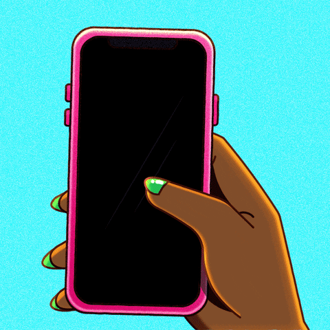 Illustrated gif. Woman's hand holding a pink iPhone on a cyan background, iMessage conversation with "BFF" on the screen. Outgoing text from voter, in Spanish, "A Quién vas a votar?" BFF reply, "Bah, todas son iguales," Voter, "No, revisa las guías guides-dot-vote," BFF, "thumbs up emoji."