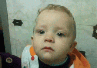 Video gif. Baby's sad face gets sadder with a progressively deeper, more frowny pout.