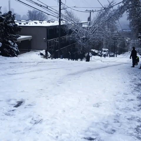 Snowboarder Lands Flip Off Makeshift Snow Jump in Seattle's Queen Anne