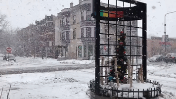 Fluffy Snowflakes Fall in Chicago's Lakeview Neighborhood