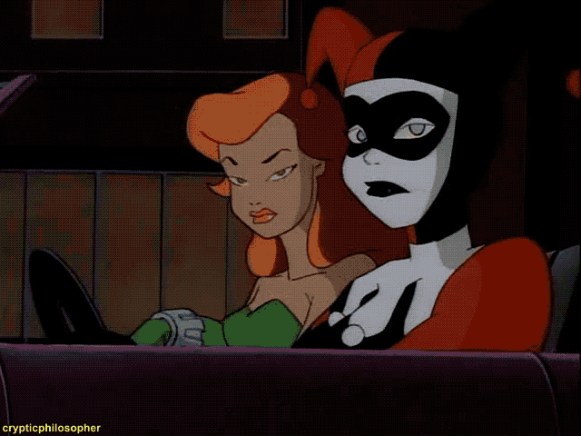 crypticphilosopher giphyupload harley quinn poison ivy batman the animated series GIF