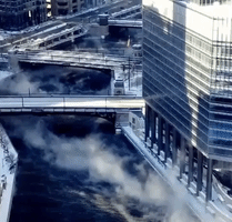 Steam Rises Off River in Chicago