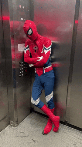 SuperiorChris17 spiderman elevator spiderman bored spiderman wait GIF