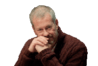 Sponsored sticker gif. Traitors cast member Lord Ivar Mountbatten shakes his head in disbelief.