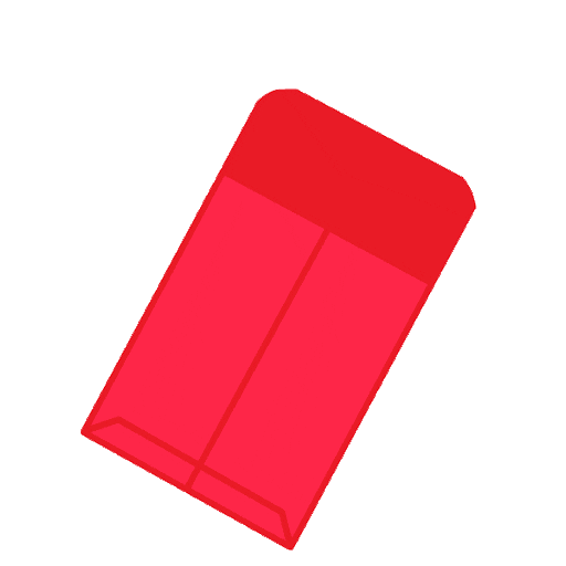 Sticker gif. Vermillion red envelope shaking out gold and silver coins.