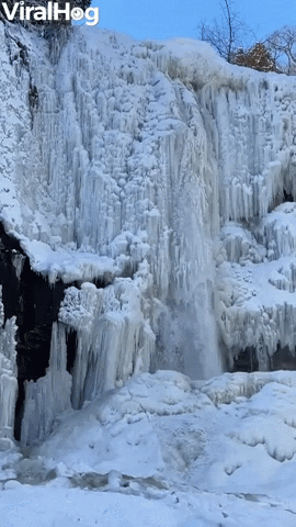 Semi Frozen Waterfall Creates Incredible Sight GIF by ViralHog
