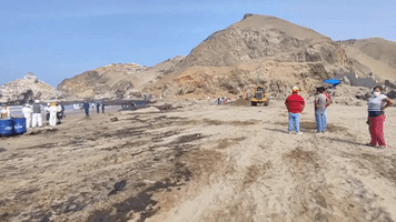 Crews Clean Up Oil Spill on Beaches Near Lima, Peru