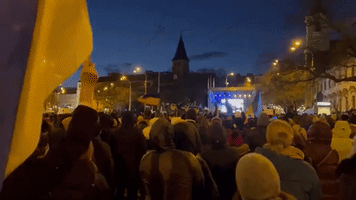 Zelensky Addresses Crowd in Slovakia's Capital City
