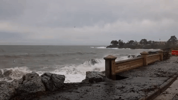 Bomb Cyclone Waves Damage Bridge and Sidewalk in Santa Cruz