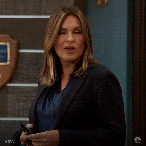 TV gif. Mariska Hargitay as Olivia Benson from Law & Order SVU raises her head with a smirk of recognition, saying "Ahhh."