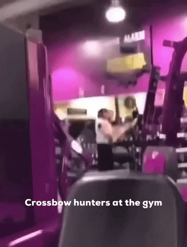w131313 crossbow hunters at the gym GIF