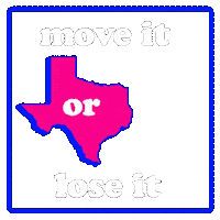 Digital art gif. Five colorful hands over a transparent background reach out to the shape of Texas and push it forward, flanked by the text, “Move it or lose it.” The text changes to “Reproductive rights are on the ballot.”