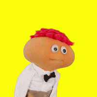 Video gif. Gerbert the puppet waves at us and says, "Happy Saturday!"