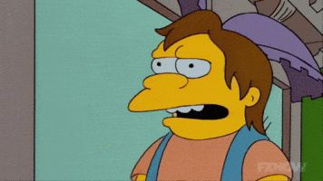 Simpsons gif. Nelson points and laughs at something in a condescending manner. The text, 
